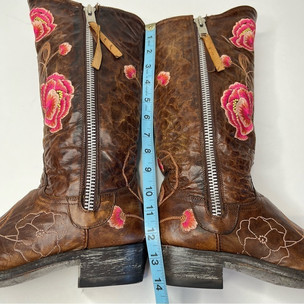 OLD GRINGO Abby Rose Pink Embroidered Floral Distressed Brown Cowboy Biker Boots - Picture 14 of 14